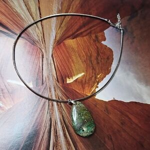 Polished Stone Necklace 925 Italy Sterling‎ Silver Chain